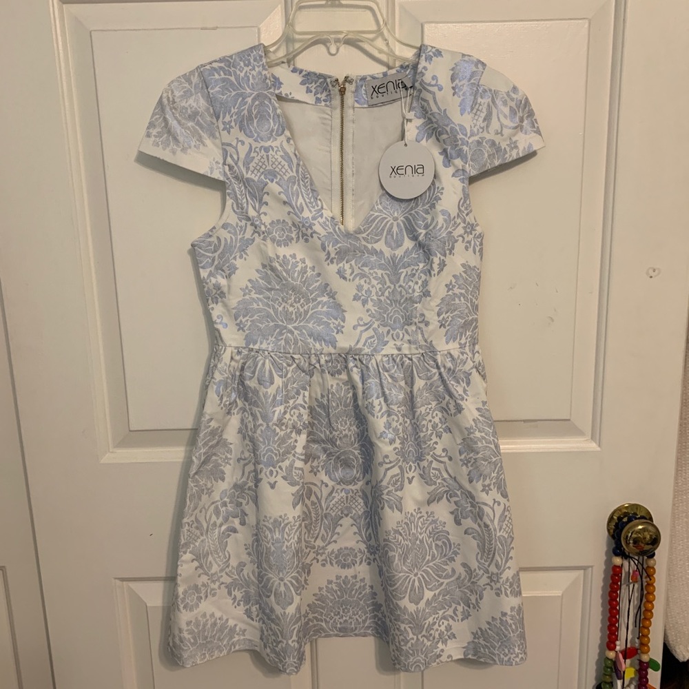 Metallic Blue and White Dress